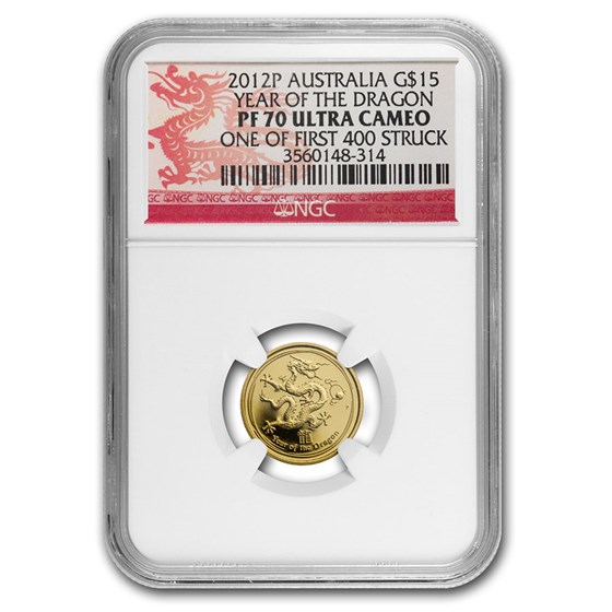 2012 1/10 oz Gold Dragon PF-70 NGC (1 of First 400 Struck) 2012 1/10 oz Gold Dragon PF-70 NGC (1 of First 400 Struck)