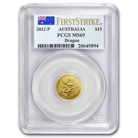 2012 1/10 oz Gold Lunar Year of the Dragon MS-69 PCGS (SII, FS) 2012 1/10 oz Gold Lunar Year of the Dragon MS-69 PCGS (SII, FS)