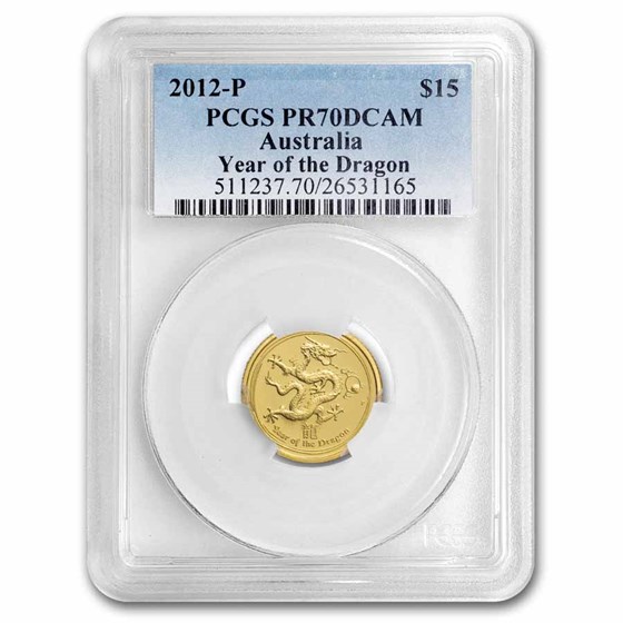2012 1/10 oz Gold Lunar Year of the Dragon PR-70 PCGS 2012 1/10 oz Gold Lunar Year of the Dragon PR-70 PCGS