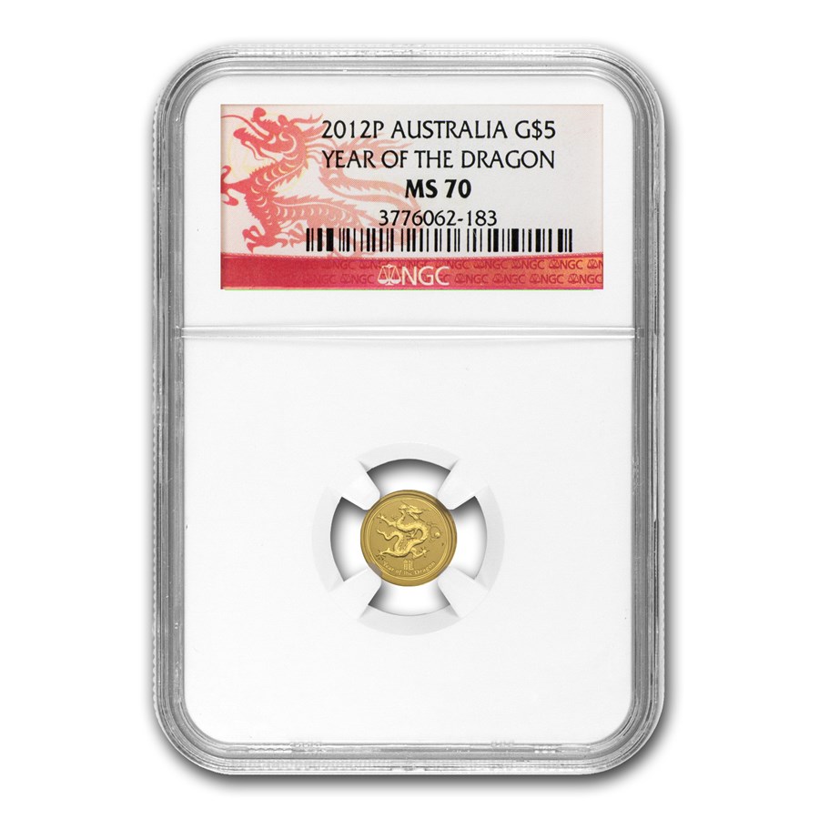 2012 1/20 oz Gold Lunar Year of the Dragon MS-70 NGC (SII)