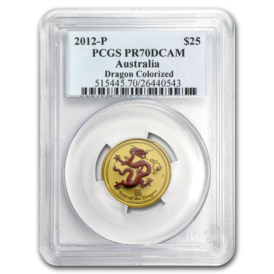 2012 1/4 oz Gold Year of the Dragon PR-70 PCGS (SII, Colored)