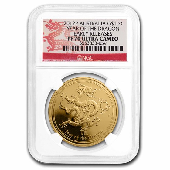 2012 1 oz Gold Lunar Year of the Dragon PF-70 NGC ER