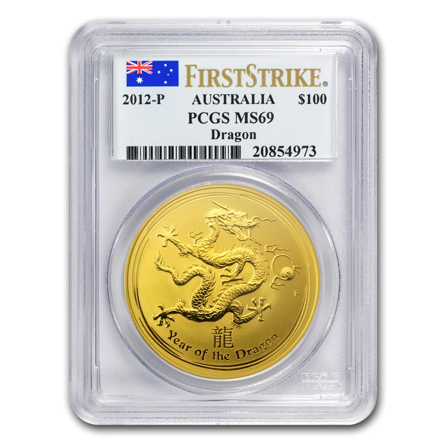 2012 1 oz Gold Year of the Dragon MS-69 PCGS (SII, FirstStrike®)