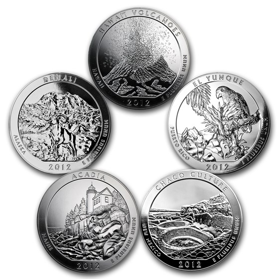2012 5-Coin 5 oz Silver ATB Set (America the Beautiful) 2012 5-Coin 5 oz Silver ATB Set (America the Beautiful)