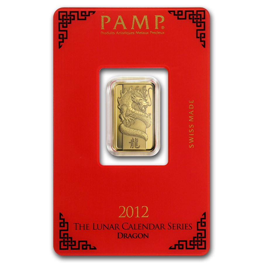 2012 5 gram Gold Bar - PAMP Suisse Year of the Dragon (In Assay)