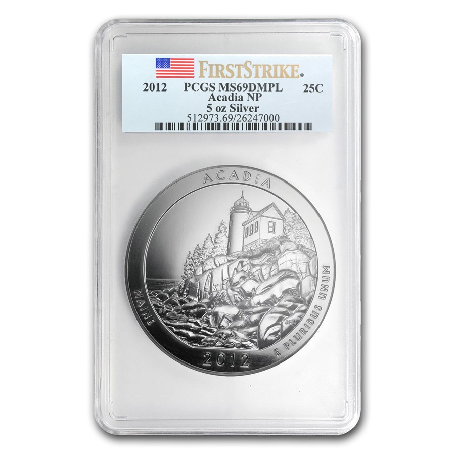 2012 5 oz Silver ATB Acadia MS-69 DMPL PCGS (FirstStrike®)