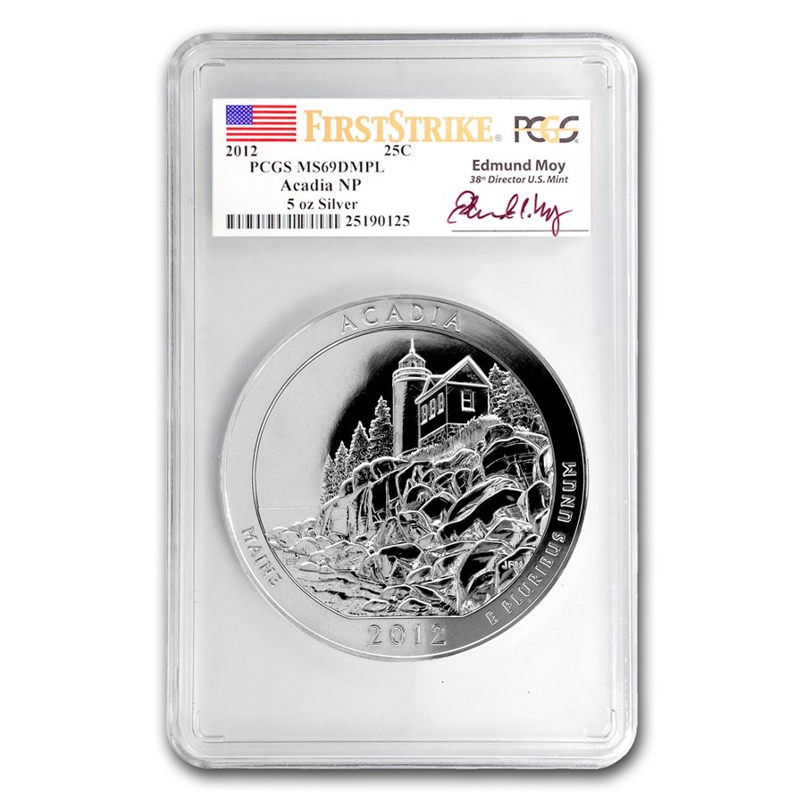 2012 5 oz Silver ATB Acadia MS-69 DMPL PCGS (FS, Edmund Moy)