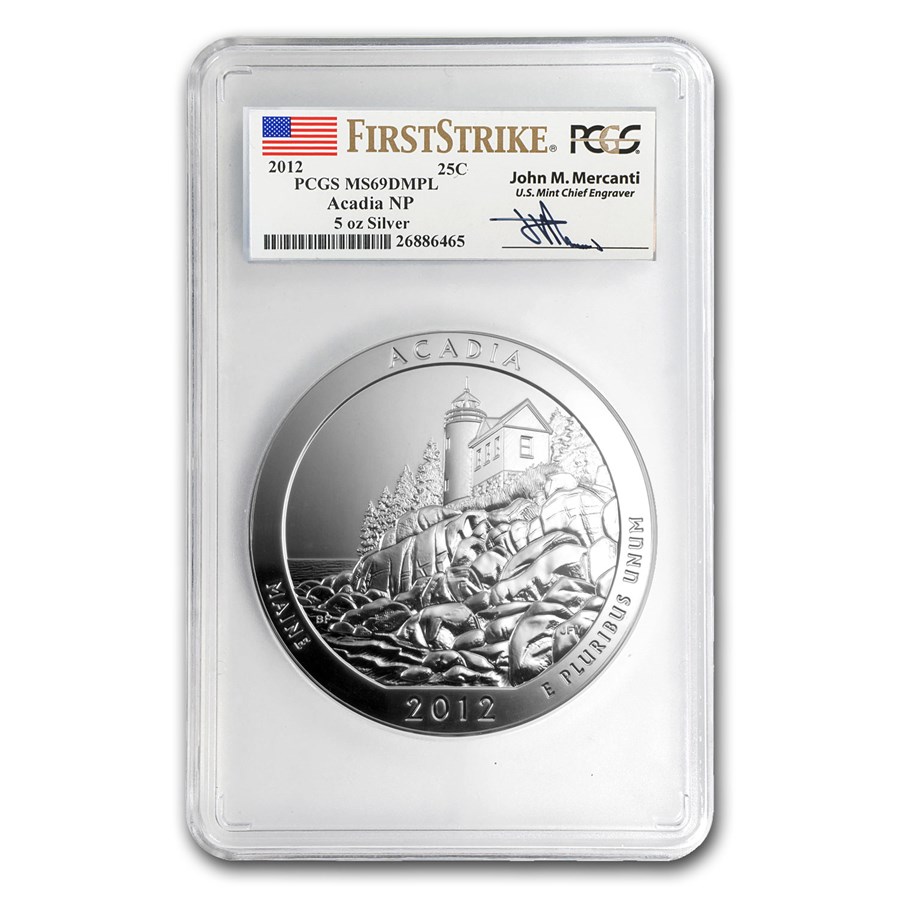 2012 5 oz Silver ATB Acadia MS-69 DMPL PCGS (FS, John Mercanti)