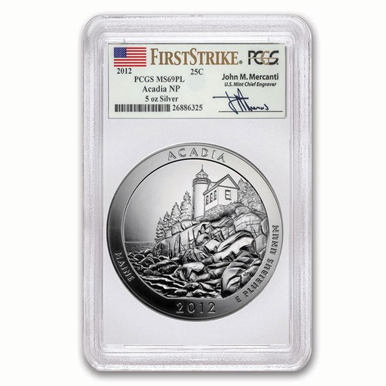 2012 5 oz Silver ATB Acadia MS-69 PL PCGS (FS, John Mercanti) 2012 5 oz Silver ATB Acadia MS-69 PL PCGS (FS, John Mercanti)