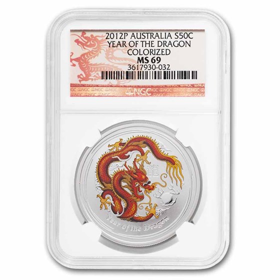 2012 AUS 1/2 oz Silver Year of the Dragon MS-69 NGC (Colorized)