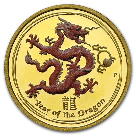 2012 Australia 1/10 oz Gold Lunar Dragon Prf (SII, Colorized)