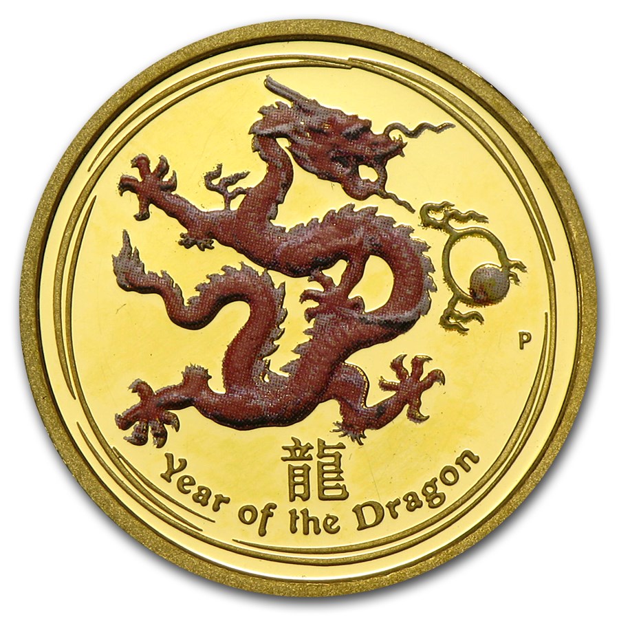 2012 Australia 1/10 oz Gold Lunar Dragon Prf (SII, Colorized)