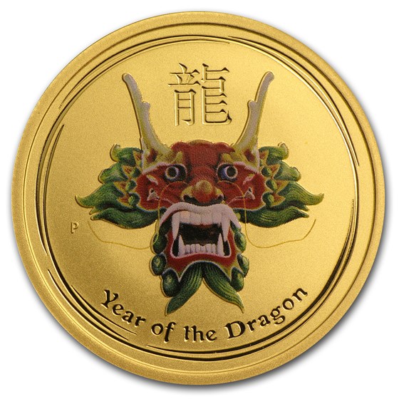 2012 Australia 1/2 oz Gold Lunar Dragon BU (SII, Green Colorized)