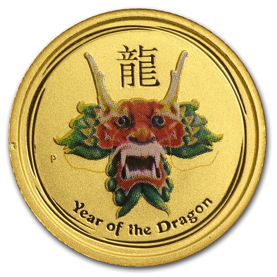 2012 Australia 1/20 oz Gold Lunar Dragon BU (SII, Green Color)
