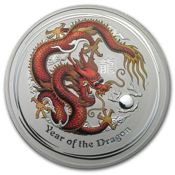 2012 Australia 1 kilo Silver Dragon (Colorized, Abrasions) 2012 Australia 1 kilo Silver Dragon (Colorized, Abrasions)