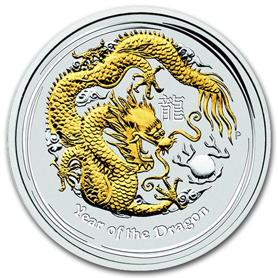 2012 Australia 1 oz Silver Dragon BU (Gilded, Capsule) 2012 Australia 1 oz Silver Dragon BU (Gilded, Capsule)