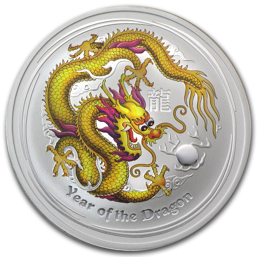 2012 Australia 1 oz Silver Dragon BU (Yellow Colorized)