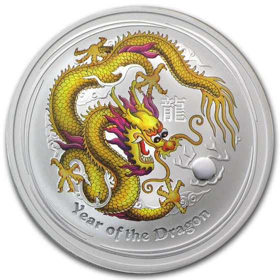 2012 Australia 1 oz Silver Dragon BU (Yellow Colorized) 2012 Australia 1 oz Silver Dragon BU (Yellow Colorized)