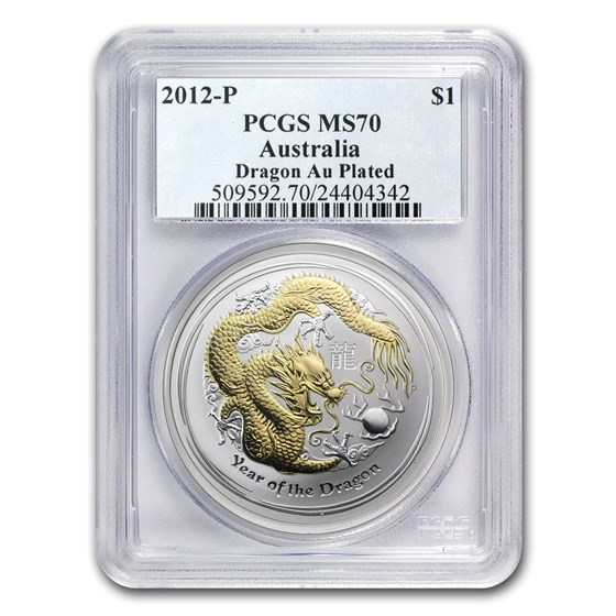 2012 Australia 1 oz Silver Dragon MS-70 PCGS (Gilded) 2012 Australia 1 oz Silver Dragon MS-70 PCGS (Gilded)