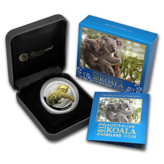 2012 Australia 1 oz Silver Koala BU (Gilded, w/Box & COA) 2012 Australia 1 oz Silver Koala BU (Gilded, w/Box & COA)