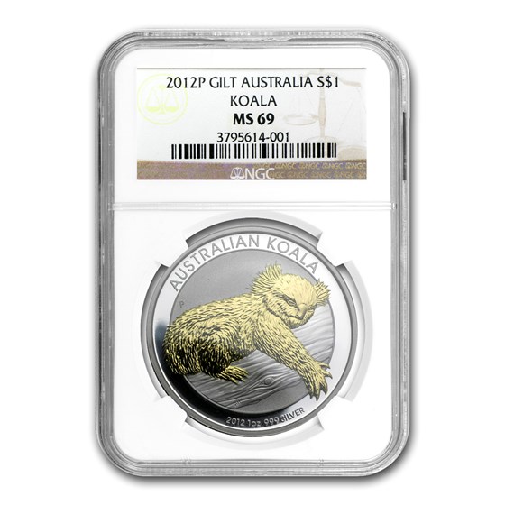 2012 Australia 1 oz Silver Koala MS-69 NGC (Gilded)