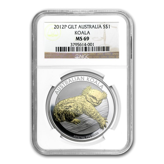 2012 Australia 1 oz Silver Koala MS-69 NGC (Gilded) 2012 Australia 1 oz Silver Koala MS-69 NGC (Gilded)