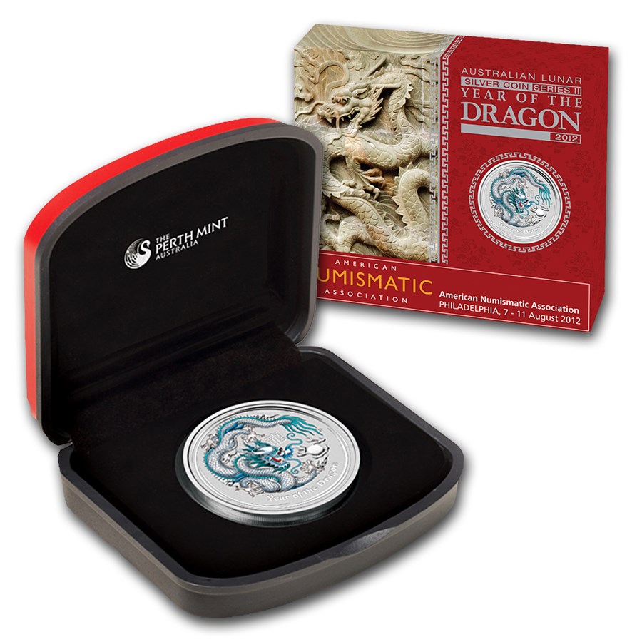 2012 Australia 1 oz Silver White Dragon BU (ANA, w/Box & COA)