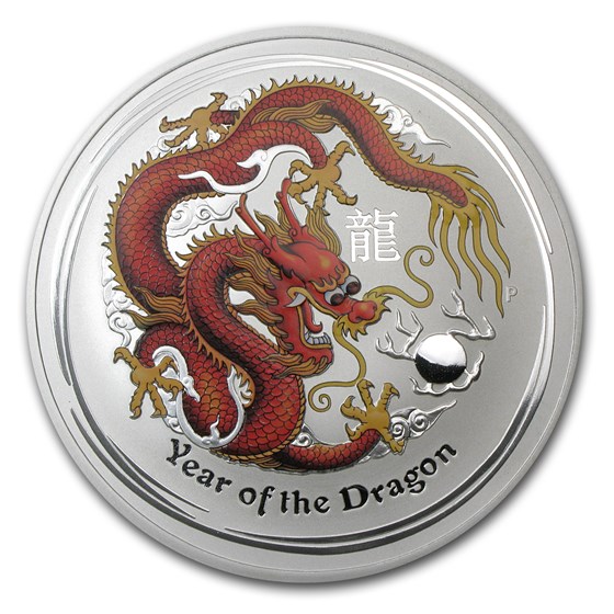 2012 Australia 10 oz Silver Year of the Dragon BU (Colorized)