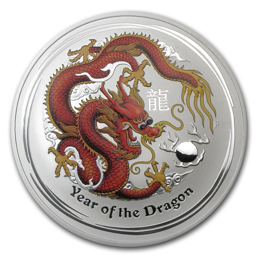 2012 Australia 10 oz Silver Year of the Dragon BU (Colorized)