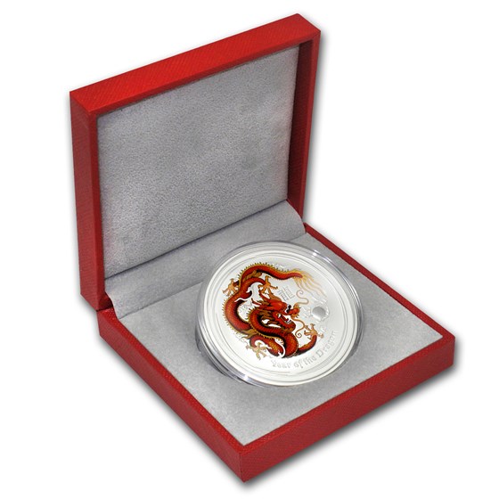 2012 Australia 2 oz Silver Dragon BU (Colorized, Box) 2012 Australia 2 oz Silver Dragon BU (Colorized, Box)