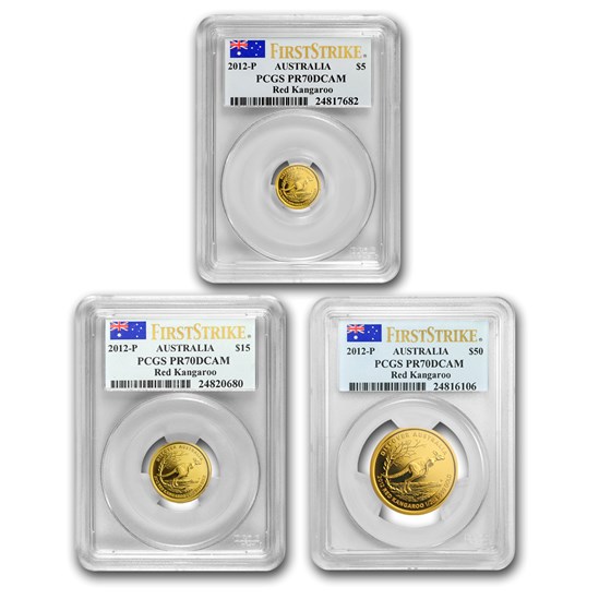 2012 Australia 3-Coin Gold Kangaroo Set PF-70 PCGS FS 2012 Australia 3-Coin Gold Kangaroo Set PF-70 PCGS FS