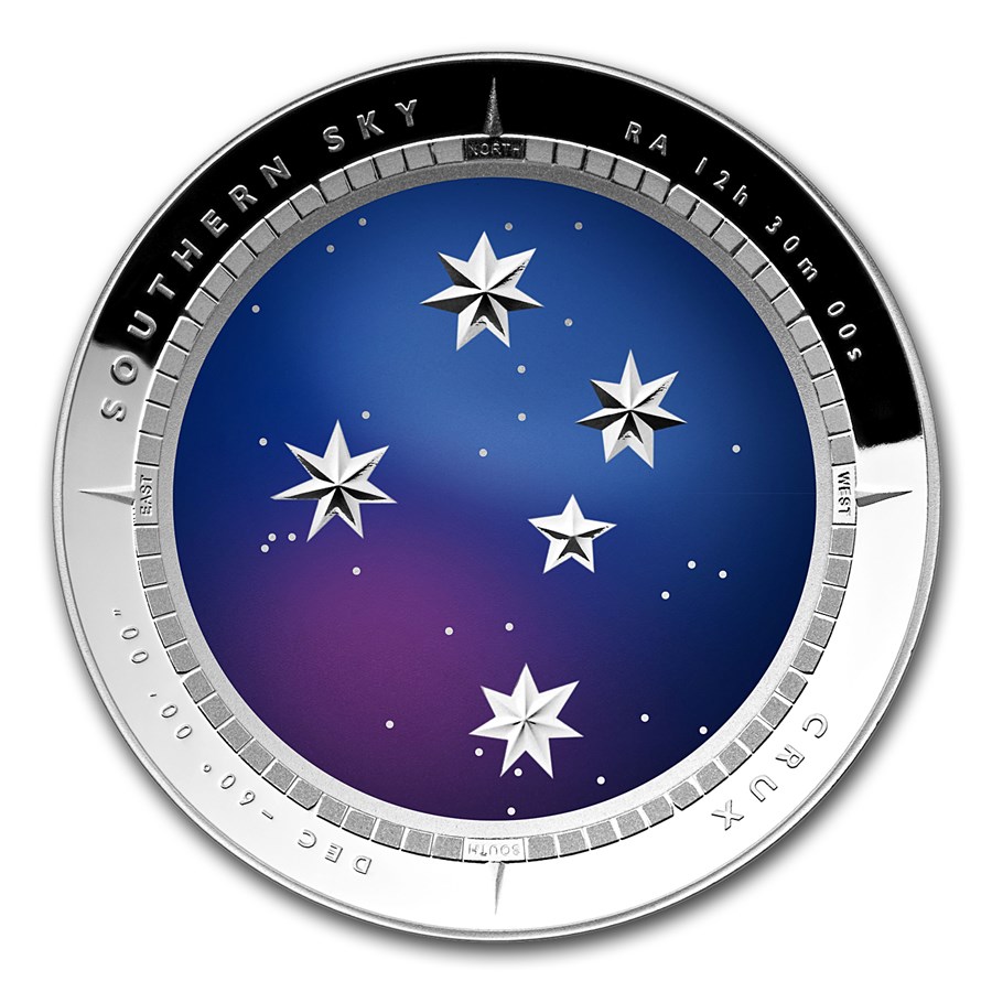 2012 Australia Silver $5 Color Domed Crux Southern Sky Proof