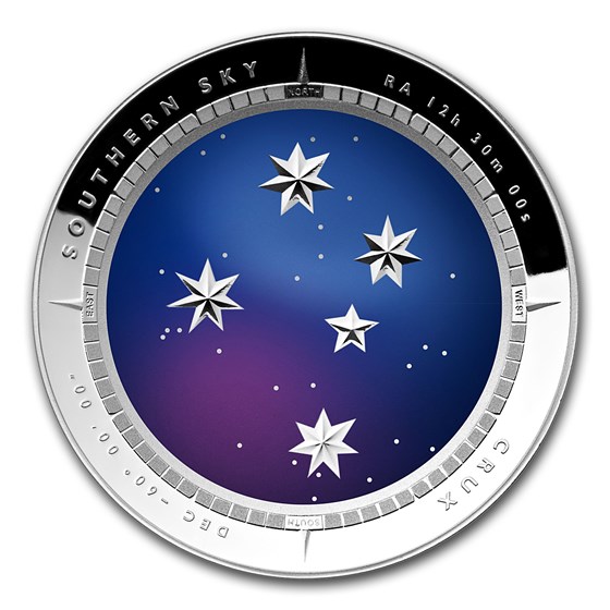 2012 Australia Silver $5 Color Domed Crux Southern Sky Proof 2012 Australia Silver $5 Color Domed Crux Southern Sky Proof