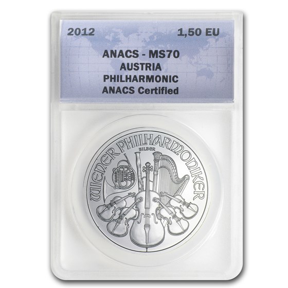 2012 Austria 1 oz Silver Philharmonic MS-70 ANACS 2012 Austria 1 oz Silver Philharmonic MS-70 ANACS