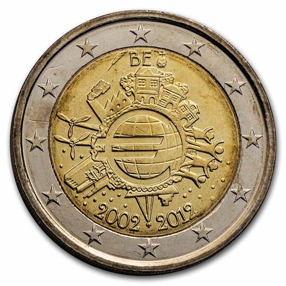 2012 Belgium 2 Euro 10 Years of the Euro BU