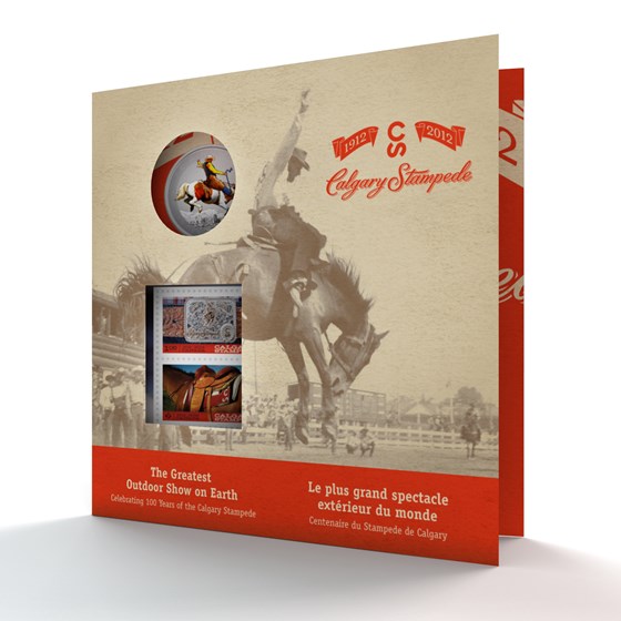 2012 Canada $0.25 Calgary Stampede Coin & Stamp Set (Colored) 2012 Canada $0.25 Calgary Stampede Coin & Stamp Set (Colored)