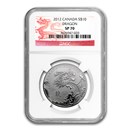 2012 Canada 1/2 oz Silver $10 Year of the Dragon SP-70 NGC
