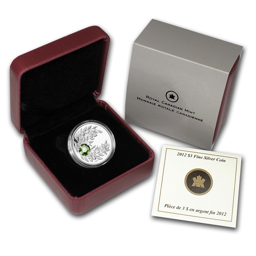 2012 Canada 1/4 oz Silver $3 Birthstone Coin August Peridot