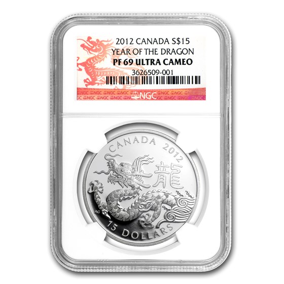 2012 Canada 1 oz Silver $15 Lunar Dragon PF-69 NGC 2012 Canada 1 oz Silver $15 Lunar Dragon PF-69 NGC