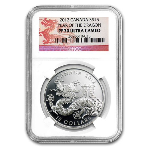 2012 Canada 1 oz Silver $15 Lunar Dragon PF-70 NGC 2012 Canada 1 oz Silver $15 Lunar Dragon PF-70 NGC
