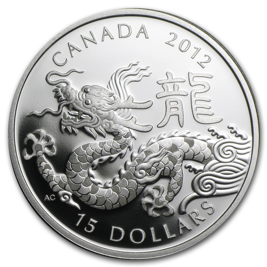 2012 Canada 1 oz Silver $15 Lunar Dragon (w/Box & COA)