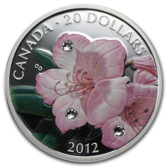 2012 Canada 1 oz Silver $20 Rhododendron Flower Crystal Dewdrops 2012 Canada 1 oz Silver $20 Rhododendron Flower Crystal Dewdrops