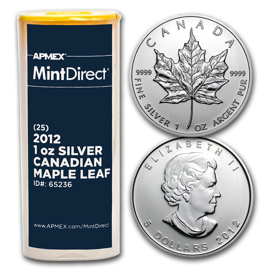 2012 Canada 1 oz Silver Maple Leaf (25-Coin MintDirect® Tube)