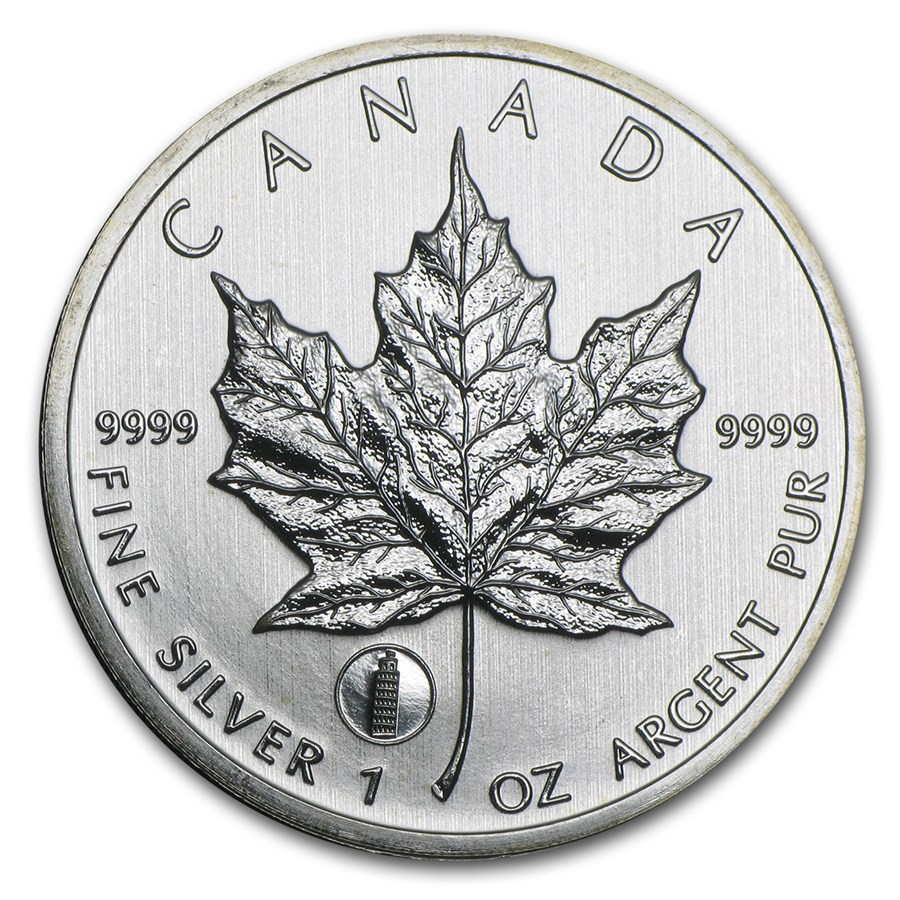 2012 Canada 1 oz Silver Maple Leaning Tower of Pisa Privy (Spots)