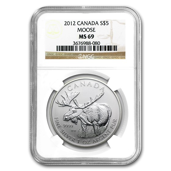 2012 Canada 1 oz Silver Wildlife Series Moose MS-69 NGC 2012 Canada 1 oz Silver Wildlife Series Moose MS-69 NGC