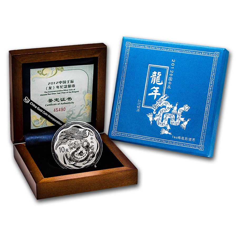 2012 China 1 oz Silver Flower Year of the Dragon (w/Box & COA)