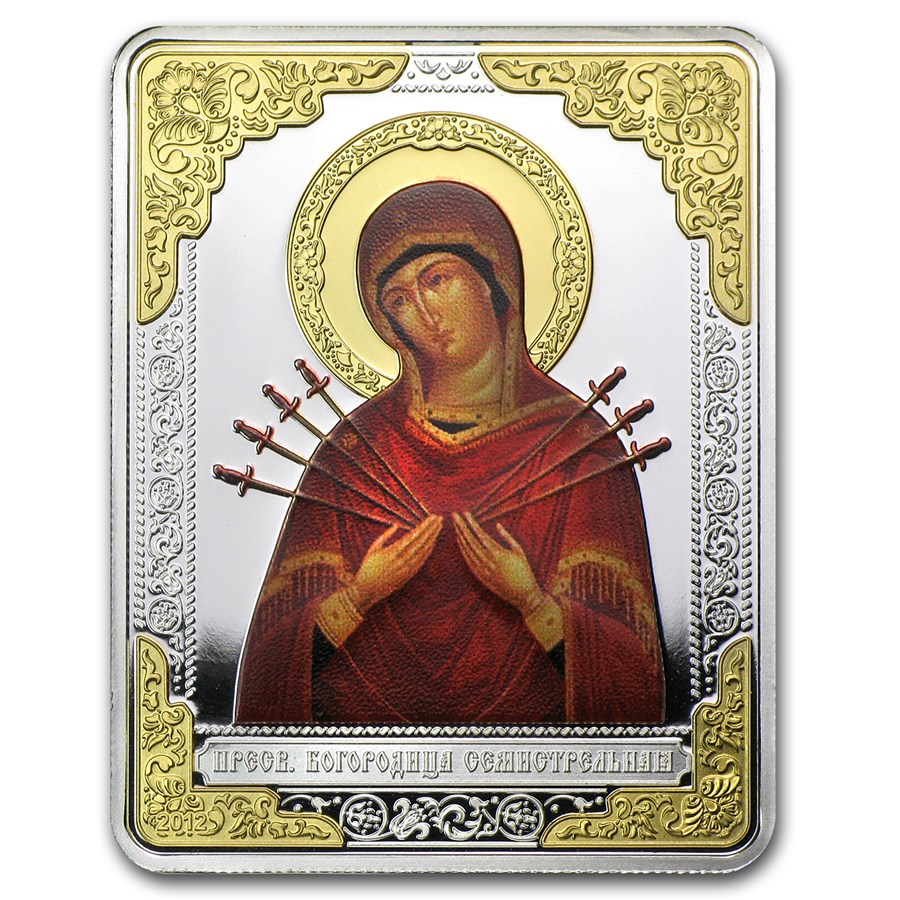 2012 Cook Islands $5 Russian Icon Virgin Mary Semistrelnaja