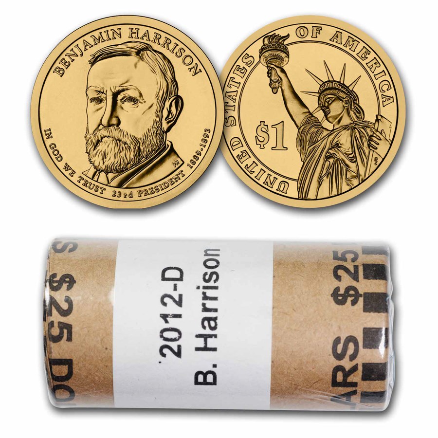 2012-D Benjamin Harrison 25-Coin Presidential Dollar Roll BU