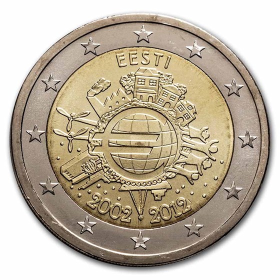 2012 Estonia 2 Euro 10 Years of the Euro BU 2012 Estonia 2 Euro 10 Years of the Euro BU