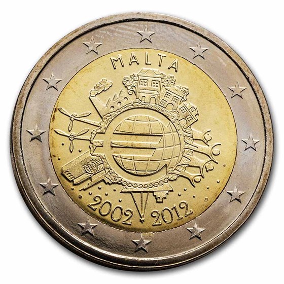 2012 Malta 2 Euro 10 Years of the Euro BU 2012 Malta 2 Euro 10 Years of the Euro BU